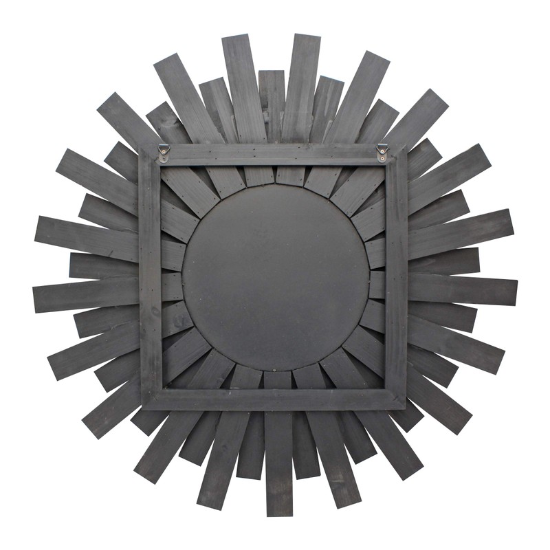 Stonebriar Large Round 32" Wooden Sunburst Wall Mirror with Attached