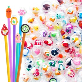 100 Pcs Mini Pencil Toppers with Capsule Toys,Cute Cartoon Pen Toppers,Filled Pencil Charms for Kids,Back to School,Student Rewards,Classroom Prizes,Gift,Vending Machine,Gumball Machine Capsules
