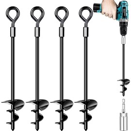 Ground Anchors 4 Pack, Heavy Duty Swing Set Anchors, Spiral Earth Anchor for Trampoline, Camping, Shed, Canopies, Metal Trampoline Anchor Resistant Strong Wind
