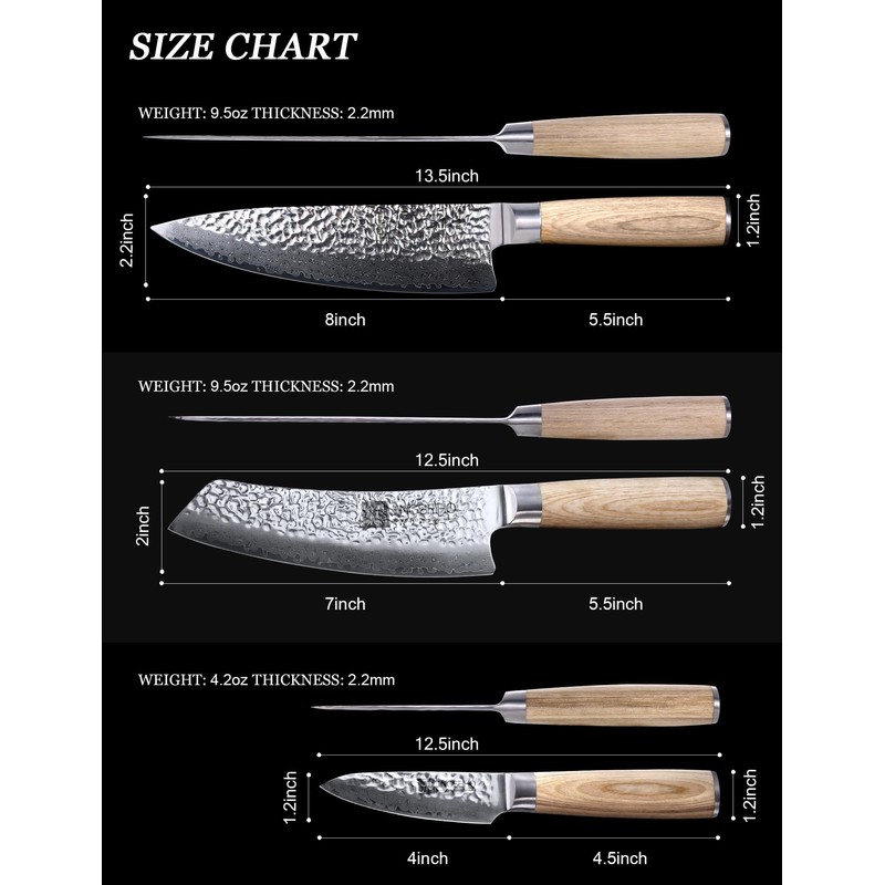 Jingseiho Professional Knife Set - VG-10 67-Layer Damascus Forged Steel,