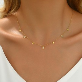 Havopso Dainty Gold Necklace for Women 18K Gold Plated White Cubic Zirconia Drop Choker Necklace Non-Tarnish Simple Boho Diamond Station Necklace Trendy Jewelry