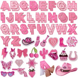 FOGWOWO 72 Pcs Pink Western Cowgirl Patches Self Adhesive Letter Patch
