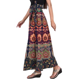 Maple Clothing Long Wrap Around India Skirt Women's Cotton Beach Wear (Blue)