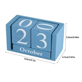 Wood Calendar - Vintage Wooden Calendar Desktop Wood Block Month Date Display Home Office Decoration (Color : Blue)