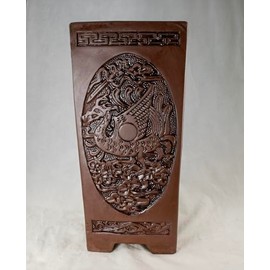 Yubonzai Large Vintage Square Cascade Yixing Zisha Cascade Bonsai Pot & Orchid Planter + Mesh 6.25" - 9" (6.25"x 6.25"x 13.5")