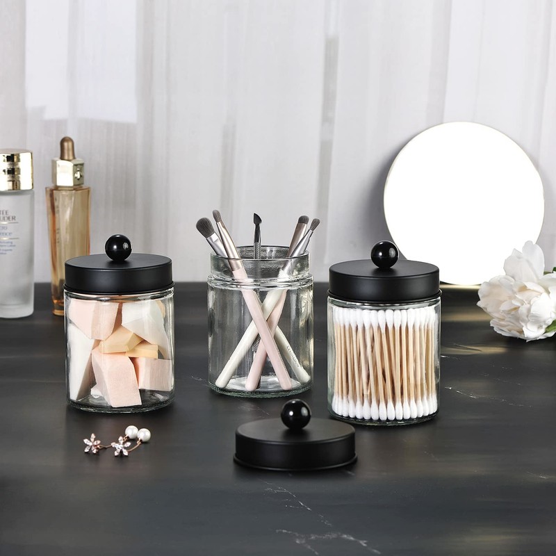 3 Pack Apothecary Jar Canisters Bathroom Vanity Organizer - Qtip