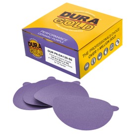 Dura-Gold Premium 120 Grit 6" PSA Purple Film Ceramic Sanding Discs, Box of 50 - Self Adhesive Stickyback Sandpaper for DA & Random Orbital Sanders - Abrasive Sand Auto Paint, Metal, Wood, Woodworking
