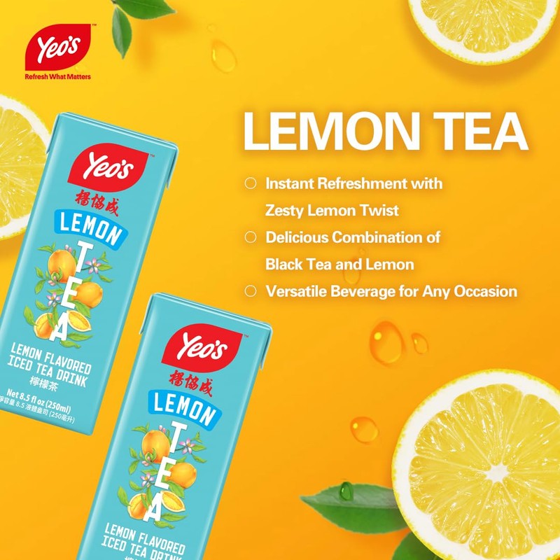 Yeo’s Lemon Iced Tea Drink, 8.5 Oz (Pack of 24)
