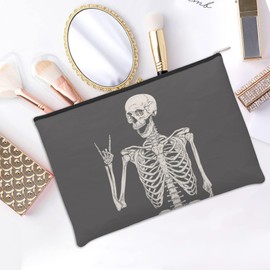 iapodiad - Bolsa de maquillaje para mujer, diseño de esqueleto humano, bolsa de maquillaje pequeña, impermeable, divertidas bolsas de cosméticos con cierre, bolsas de aseo de viaje, Human Skeleton, Una talla
