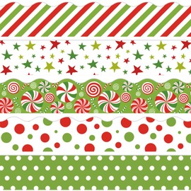 Whaline 69Ft Christmas Bulletin Board Borders Red Green Candy Star Dot Stripe Adhesive Scalloped Border Trims for Xmas Home Office Classroom Party Decor, 60Pcs