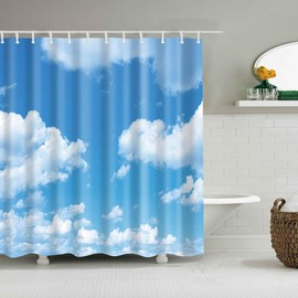 BOYOUTH Blue Sky and White Cloud Pattern Digital Print Shower Curtains for Bathroom Decor,Polyester Waterproof Fabric Bath Curtain with 12 Hooks,70x78 Inches,Multicolor