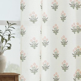 Lino Rosa Kids Curtains for Bedroom Girls,Soft Pale Pink and Green Floral Preppy Curtains for Baby Nursery Room
