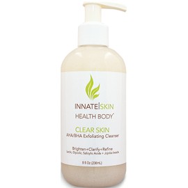 Clear Skin AHA BHA Exfoliant Facial Cleanser by Innate Skin - Gentle Face Wash with Glycolic Acid, Salicylic Acid and Jojoba Beads - Great for all skin types- Natural Skin Renewal Face Wash