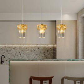 BBLLWJ Modern Pendant Light Gold Pendant Lights Crystal Chandeliers Adjustable Pendant Lighting Fixture for Kitchen Island Living Room Corridor Bedroom (Gold 1-Light)