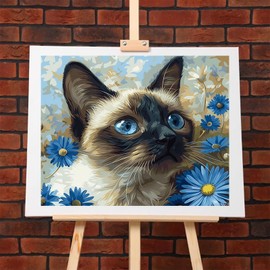 LAENAKR Paint by Numbers Kit for Adults Beginner Blue Daisy and Siamese Cat Watercolor Oil Paingting Kits Drawing DIY Acrylic Arts Craft Kit Gift for Home Decor 16x20 Inch