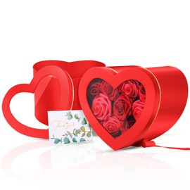Zonon Valentine's Day Heart Shaped Box Heart Gift Boxes for Flowers Chocolate Floral Gift Box with Lids Double Layers 2 Tier Rotating Gift Box for Valentine Mother's Day Gift Wrap(Red)