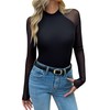 Zeagoo Fall Tops for Women 2025 Black Mesh Mock Neck