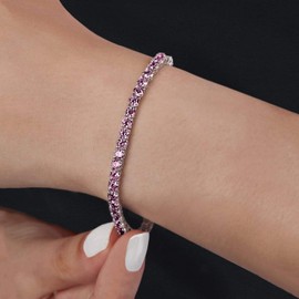 Savlano 14K White Gold Plated Rose Pink Cubic Zirconia Round 4MM Classic Tennis Bracelet For Women