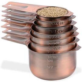Copper Measuring Cups and Spoons Set, Stainless Steel Measuring Cups and Spoons Set, Metric & US 7 Measure Cup & 9 Long MeasureSpoon,1Leveler & 1Measure Equivalents for Kitchen & Baking