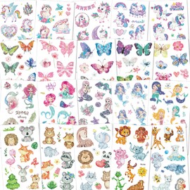 KIHONI 200+ Glitter Tattoo Set, Children's Tattoos, Girls, Temporary Stick-On Children's Tattoos, Glitter Tattoos, Party Bags, Children's Birthday Party Bags