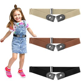 KGGZKG Pack of 3 Belts Without Buckle Elastic Stretch Belt Adjustable Buckle-Free Invisible Stretch Belt Children's Belt, Black + coffee + beige