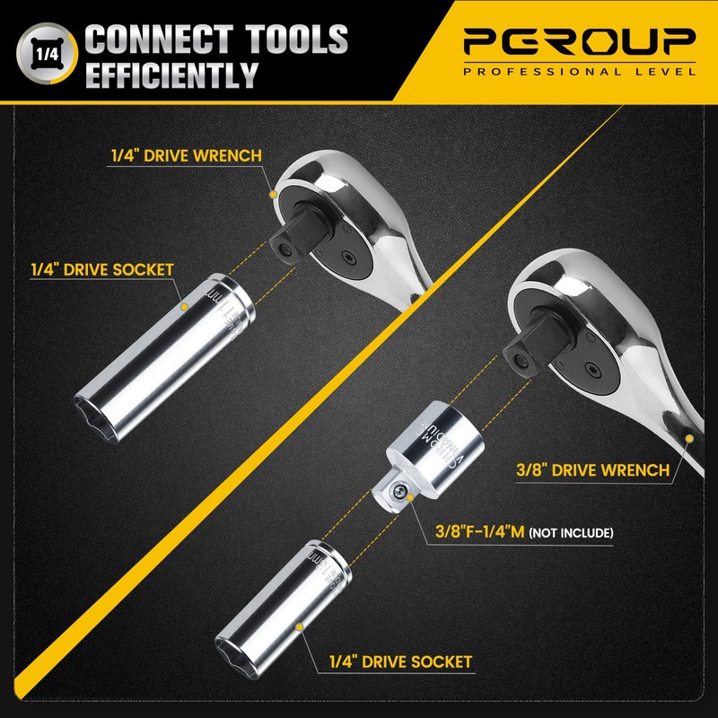 pgroup 1/4" Drive Deep Socket Set, 11PCS Metric Size Socket