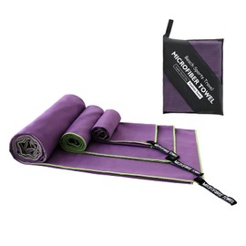 GIOD Microfibre Towel Travel，Camping Towels Set of 3, Quick Drying Bath Towels, Sports Fitness Reversible Fleece Quick Drying Towels for Gym, Pool, Yoga, Beach, Outdoor Travel (Purple)