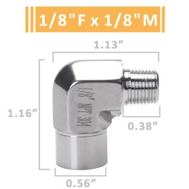 DERPIPE 90 Degree Street Elbow - 1/8" NPT Male to 1/8" NPT Female Stainless Steel 304 Heavy Duty Forged Barstock Street Elbow Adapter Pipe Fitting (pack of 2)