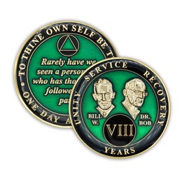 8 Year Sobriety Coin | Founders Triplate AA Chip | Celebrate Recovery Anniversary Token | Alcoholics Anonymous Gift (Green)