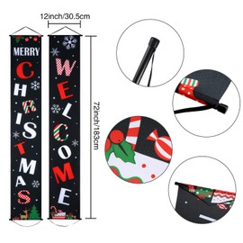 Christmas Decoration Set Christmas Porch Sign Welcome Merry Christmas Banner Christmas Hanging Decoration for Indoor/Outdoor Christmas Decoration Christmas Party (Welcome Christmas, 2 Pieces)