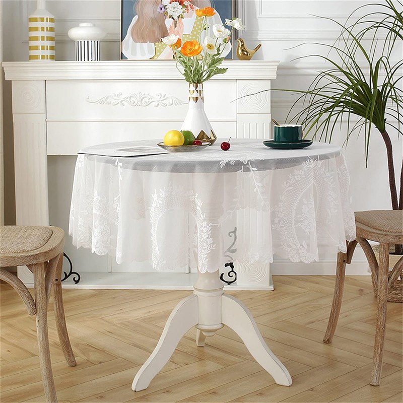 Fhberni - Mantel redondo de encaje blanco clásico, ligero, decoración