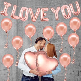 WODJR 20Pcs Valentines Day Balloons Heart Balloons I Love You Balloons Valentines Day Party Decorations Rose Gold Balloons Latex Balloons Letter Balloons for Valentines Day Party Supplies Wedding