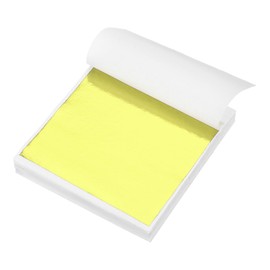 sourcing map 120pcs Leaf Sheets, 3.5" x 3.5" Metallic Foil Leaf Paper for DIY Crafts, Furniture, Nails, Paintings Decoration Yellow