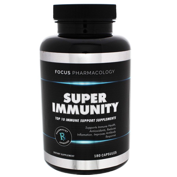Focus Pharmacology Immune Booting Blend of The top 10 Immune Support Supplements - 180 Ct Blend That Includes Elderberry, Vitamin C, Echinacea, Zinc, Garlic, Tumeric, and Probiotics