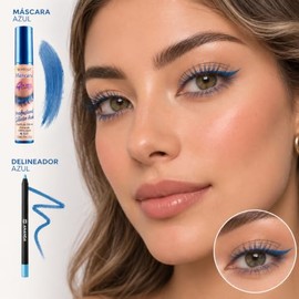 Kit Mascara de Pestañas Profesional Silicon Azul Prosa + Lapiz Smooth line Ananda Blue + Delineador Liquido Negro IVY