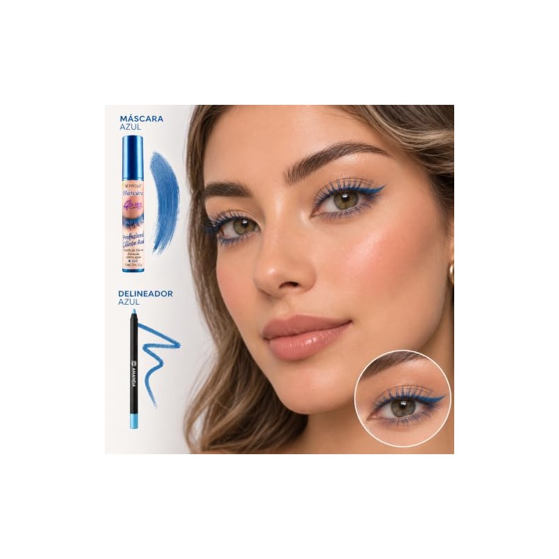 Kit Mascara de Pestañas Profesional Silicon Azul Prosa + Lapiz