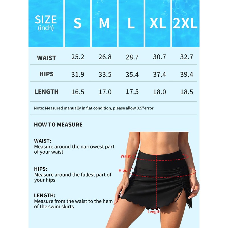 ANFILIA Women Scalloped Swim Skirts High Waisted Split Swim Bottoms