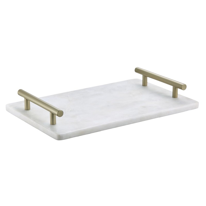 Queenza White Marble Decorative Tray with Gold Handles (12 x