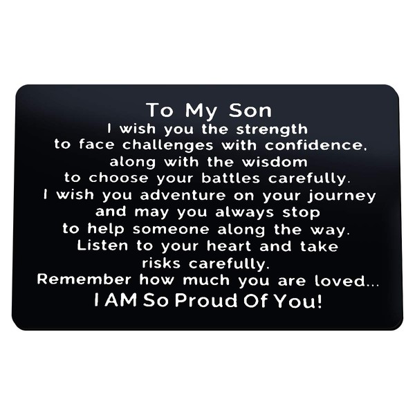 To My Son Gifts from Mom and Dad Engraved Wallet Insert Card with Inspirational Quotes Son Graduation Gifts Christmas Birthday Gifts Inspirational Gifts for Son from Parents
