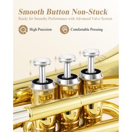 Eastar Pocket Trumpet B Flat Brass Bb Pocket Trumpet with Mouthpiece 7C, Cleaning Cloth, Hard Case, Gloves, Full Kit, Gold Lacquer, ETR-330