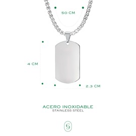 Clepsidra® Collar para hombre con tag. Accesorios para caballero de acero inoxidable. Joyeria y accesorios. Cadena masqulina con placa identificacion militar. Joyeria hombre. Necklace men. Men Jewerly (PLATEADO)