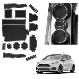 BIBIBO Rubber Mats Non-Slip Mats Compatible with Ford Fiesta ST MK8 2017-2024 (For Right Hand Drive), Rubber Car Mats, Ford Fiesta Accessories, Centre Console Mats, Car Door Slot Mat (white)