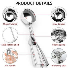 Scoop Set,Ice Cream Cookie Trigger Scoop Set with Large-Medium-Small Size,Ergonomic Handle Cookie Dough Scoop,Stainless Steel Ice Scoop for Kids & Families (Sliver)