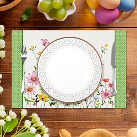 Arquiel Spring Summer Wildflower Placemats Set of 4, 13×19 Inch Washable Heat Resistant Cloth Placemats, Non Slip Indoor Outdoor Table Place Mats for Dining Kitchen Party Decoration