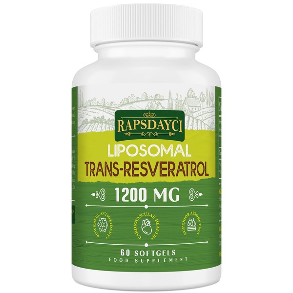 1200mg Liposomal Trans-Resveratrol, 98% Pure Formula, Trans Resveratrol Supplement, 60