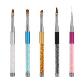 Missct High Quality Nail Art Brush Gel Nail Pen French Flat Brush Nail Pen Acrylic Paint Brush UV Nail Tool Nail Supplies with Cap Set of 5