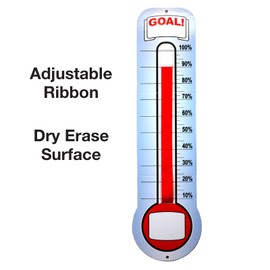 Global Printed Products Fundraising Thermometer Chart Goal Tracker | Dry Erase Goal Setting Wall Mounted Thermometer | Giant Sales Goal Board with Pull-Through Ribbon Progress Tracker (46" x 12")