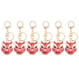 6pcs Lion Dance Keychains Cute Funny Rust Prevention Rhinestone Keychain for Handbag Wallet Pink