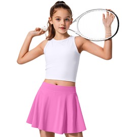 JOCMIC Girls Tennis Skirt with Pockets Athletic Skort Inner Shorts for Golf Running Sports Hot Pink 11-12 Years