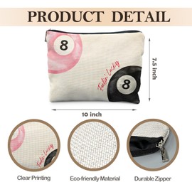 Likjad Retro Pink and Black Lucky 8 Ball Makeup Bag, Funky Preppy Cosmetic Bags for Women, Preppy Stuff Makeup Pouch, Feeling Lucky Zipper Pouch
